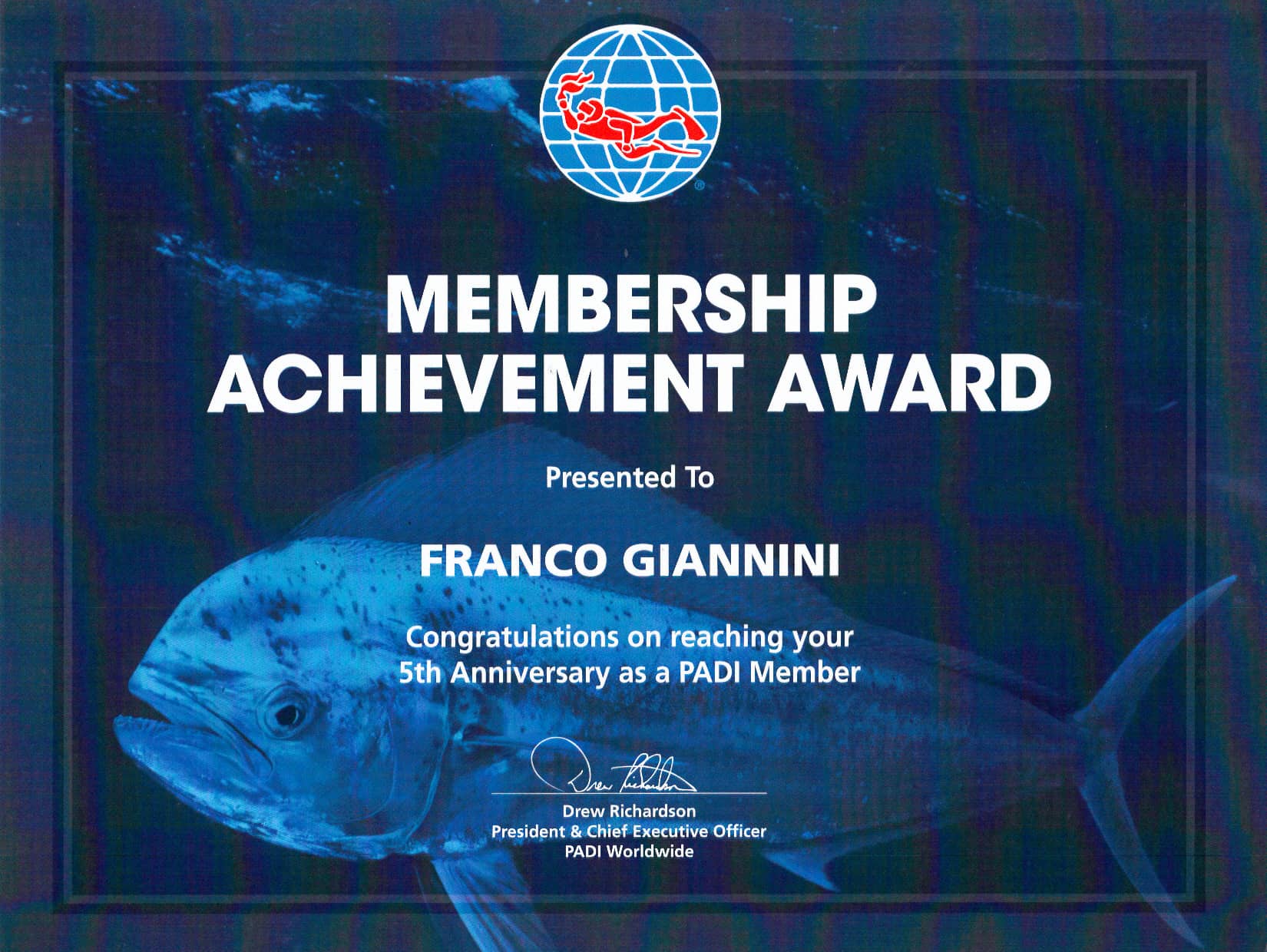 Certificato 5 anni membership